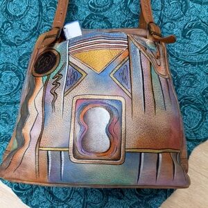 Anuschka Artistic hand painted Leather Shoulder Bag Signed with  dust bag